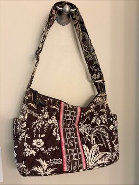Vera Bradley Quilted Floral Shoulder Bag in Brown and Cream